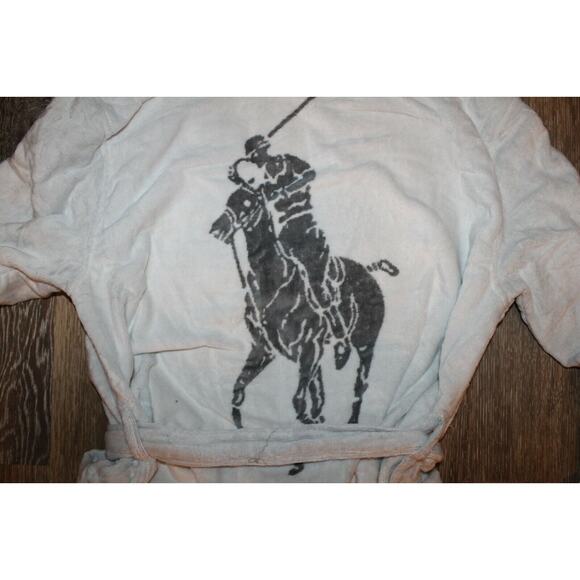 NWT RALPH LAUREN Large Polo Pony Plush Velour Bath Robe White Gray $150 - Picture 1 of 9